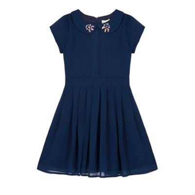 Yumi Girl Blue Embellished Collar Party Dress